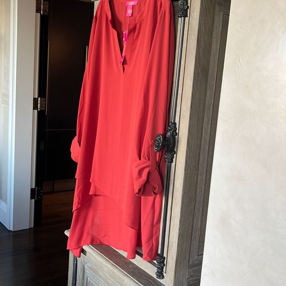 Catherine Malandrino Rustic Tab-Sleeve Crepe Overlay Hi-Low Tunic size 3X NWT - Picture 8 of 12